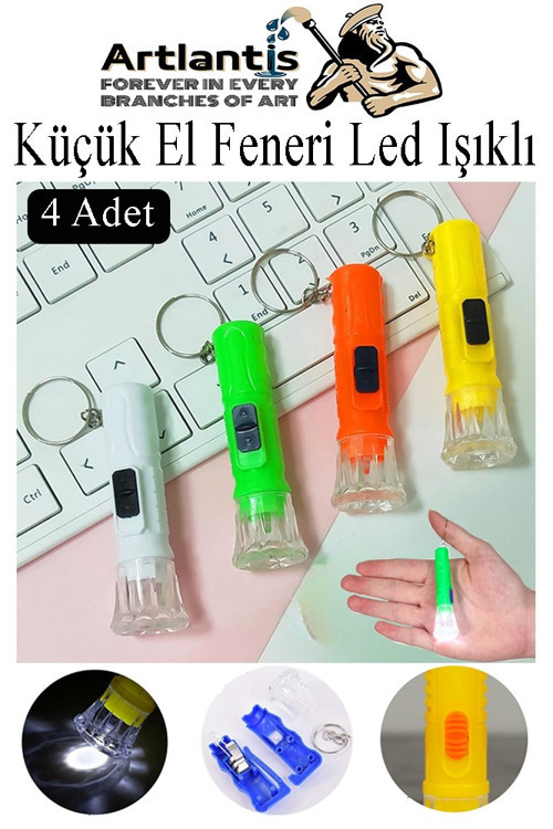 Küçük El Feneri Led Işıklı 4 Adet Anahtarlıklı Mini El Feneri İlk Yardım Feneri Deprem Feneri Karne Hediyesi