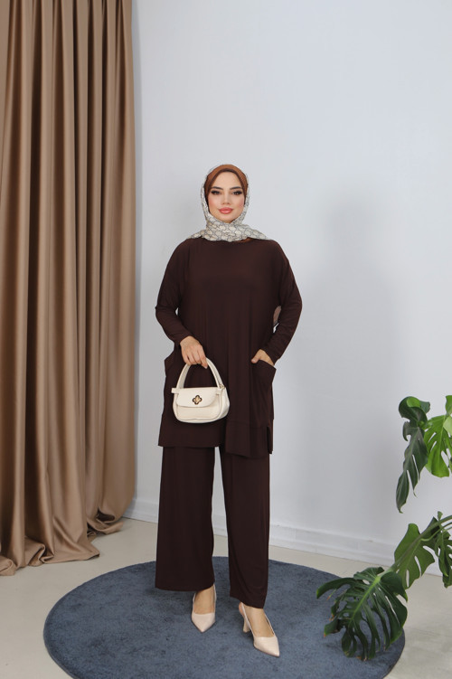 Yanları Cepli Sandy Pantolonlu Takım