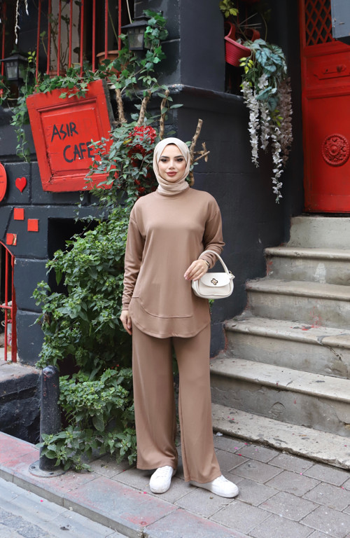 Oval Kesim Modal Pantolonlu Takım