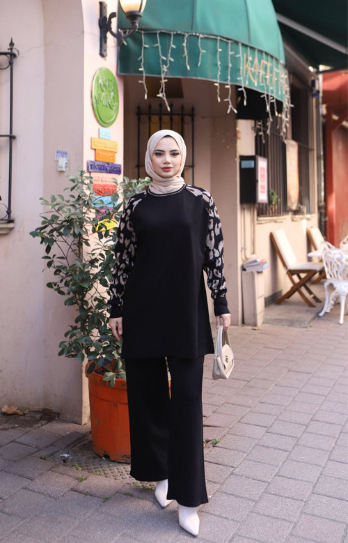Leopar Desenli Merserize Takım