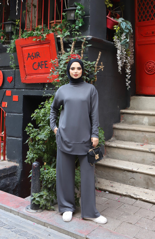 Oval Kesim Modal Pantolonlu Takım
