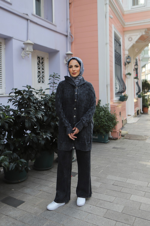 Kare Desenli Pamuk Triko Takım
