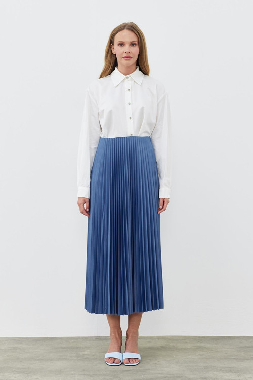 DERİ GÖRÜNÜMLÜ DÜZ PİLİSELİ ETEK