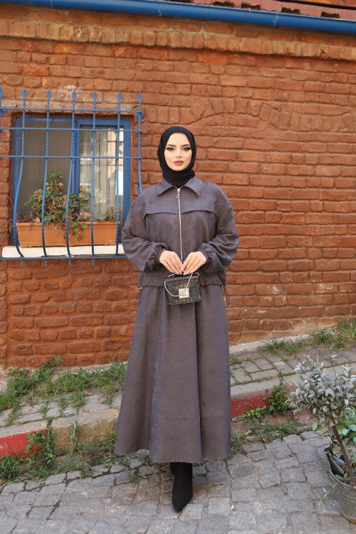 Fermuarlı Etekli Süet Takım