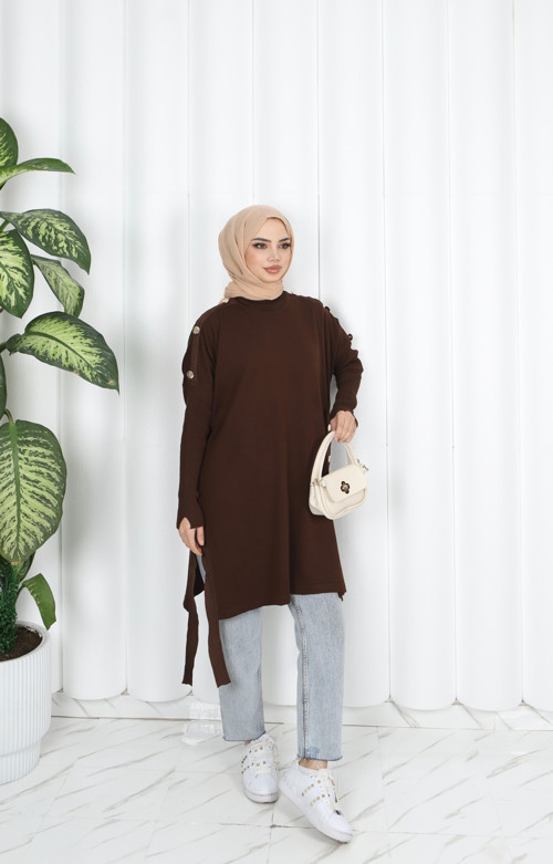 Düğme Detaylı Merserize Tunik