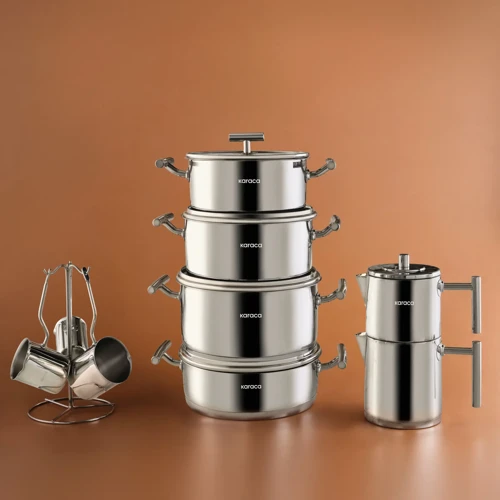 Powersteel 316+ Vanilla 15 Parça Çelik Tencere Çaydanlık ve Cezve Seti
