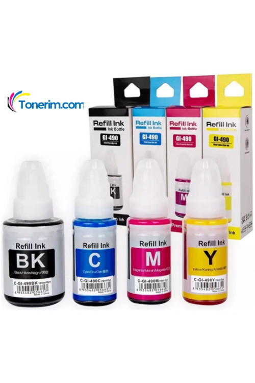 Muadil Kartuş Set Canon Pixma Gı-490 4 Renk Muadil Mürekkep Seti - Siyah 135 Ml- Renkliler 70 Ml