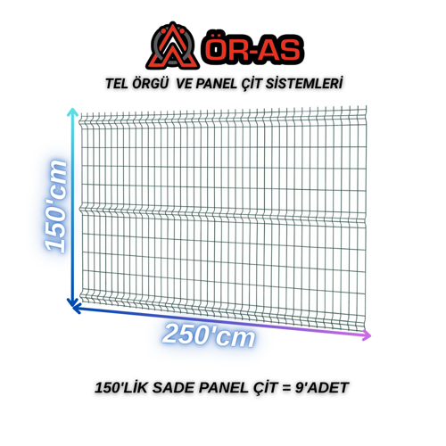 Ör - As Tel Örgü Yeşil Panel Çit Galvaniz Kaplama Yükseklik: 150 cm Genişlik: 250 cm Ürün 9 - Adet