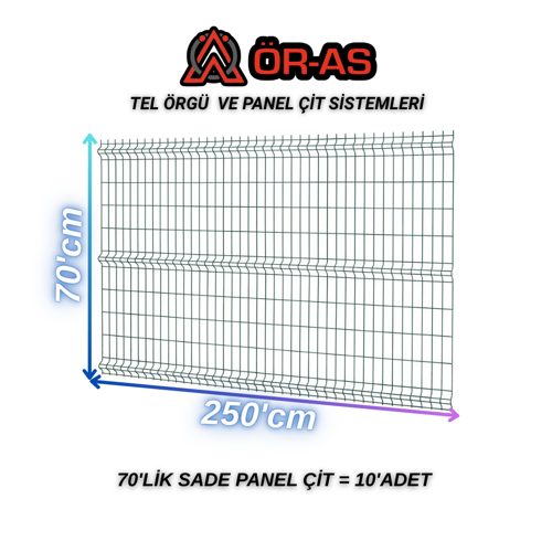 Ör - As Tel Örgü Yeşil Panel Çit Galvaniz Kaplama Yükseklik: 70 cm Genişlik: 250 cm Ürün 10 - Adet
