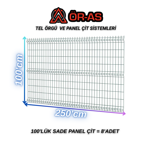 Ör - As Tel Örgü Yeşil Panel Çit Galvaniz Kaplama Yükseklik: 100 cm Genişlik: 250 cm Ürün 8 - Adet