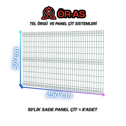 Ör - As Tel Örgü Yeşil Panel Çit Galvaniz Kaplama Yükseklik: 50 cm Genişlik: 250 cm Ürün 8 - Adet