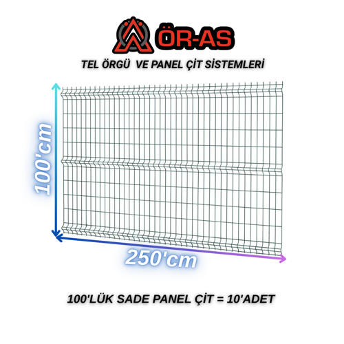 Ör - As Tel Örgü Yeşil Panel Çit Galvaniz Kaplama Yükseklik: 100 cm Genişlik: 250 cm Ürün 10 - Adet