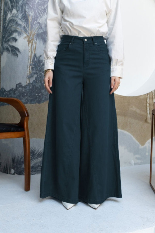 1162-Denim Pantolon Etek Petrol