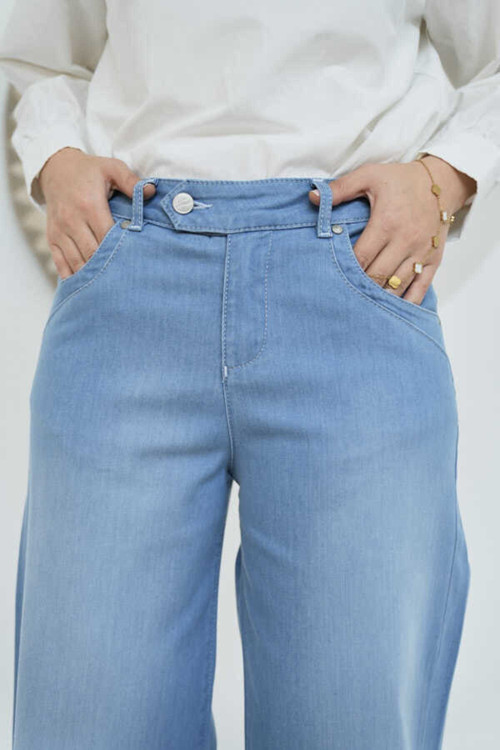 1067-Denim Bol Paça Pantolon Açık Mavi