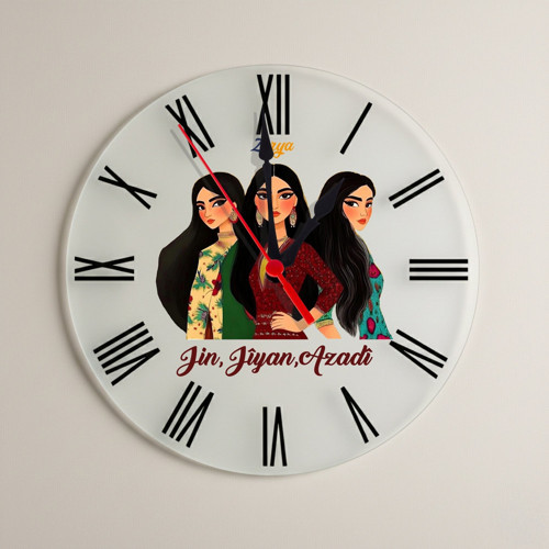 Jin Jiyan Azadi Kadın Motifli Roma Rakamlı Duvar Saati