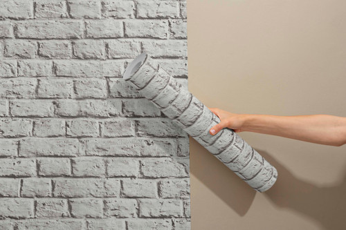 Gri Tuğla Desenli Kendinden Yapışkanlı Duvar Kağıdı - Mutfak ve Banyo