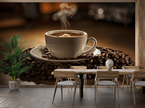 Kahve Çekirdekleri Arasında Kahve Fincanı, Kafe Duvar Kağıdı