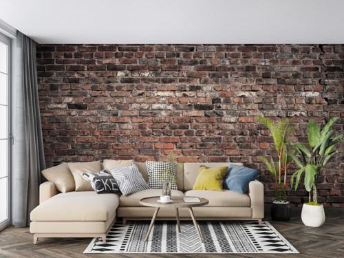 Eskimiş Kırmızı Tuğla Desenli Duvar Kağıdı - Salon ve Oturma Odası