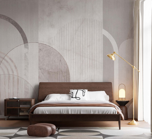 Beyaz ve Gri Soyut Geometrik Desenli Duvar Kağıdı - Salon ve Oturma Odası