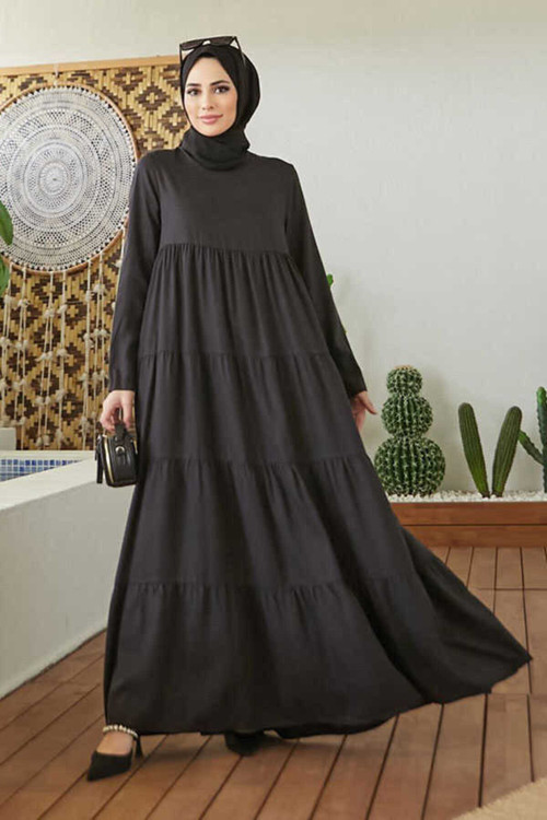 6400-denim Parça Boya Elbise Siyah