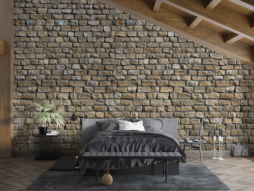 Doğal Kahverengi Taş Desenli Duvar Kağıdı - Salon ve Oturma Odası