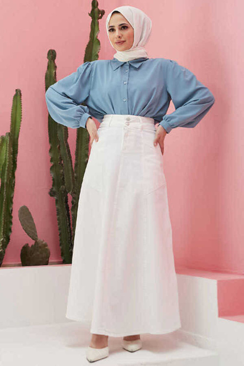 2195-denim Mevlana Etek Beyaz