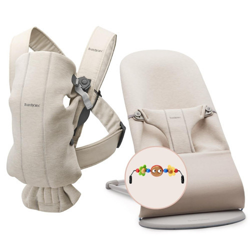 2'li Set Pastel Oyuncaklı Bliss Ana kucağı & Kanguru Mini 3D Jersey Light Beige
