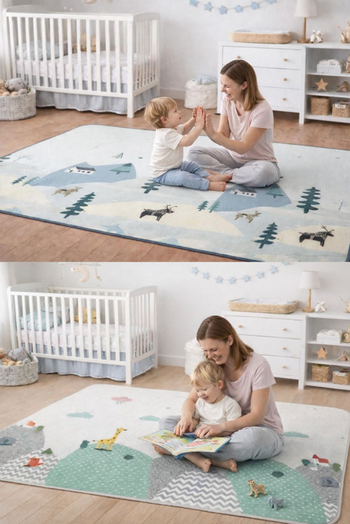 Çift Taraflı Rulo Oyun Matı 200CMX140CMX1CM Kaymaz, Darbe Emici, Su Geçirmez, Bebek ve Çocuklar Için | (Yerli Üretim)