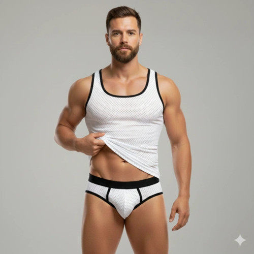 Beyaz Delikli Kumaş Tank Top Slip Takımı