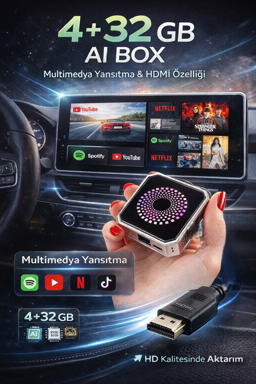 Ai Box, HDMI versiyon, Kablosuz Carplay, Android Auto 4gb 32gb, Android Ve Iphone Uyumlu