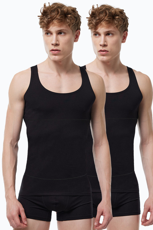 Erkek Siyah 2 Li Paket Göbek Toparlayıcı Sıkılaştırıcı İz Yapmayan Modal Korse Atlet 2M042