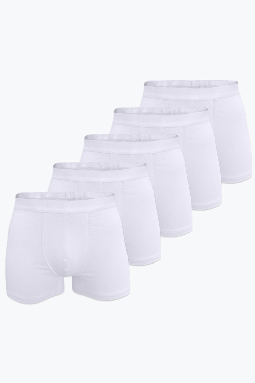 Erkek Beyaz 5 Li Pamuk Elastan Boxer 5M075