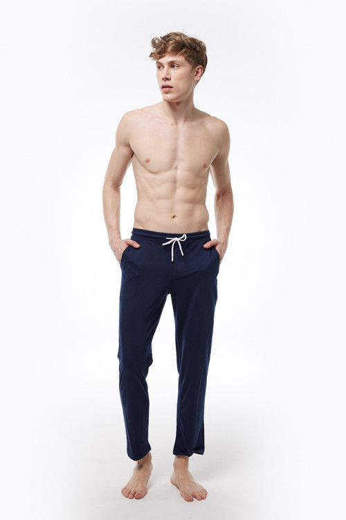 Erkek Koyu Lacivert Bel Lastikli Cepli Tek Alt Düz Paça Pijama 6003