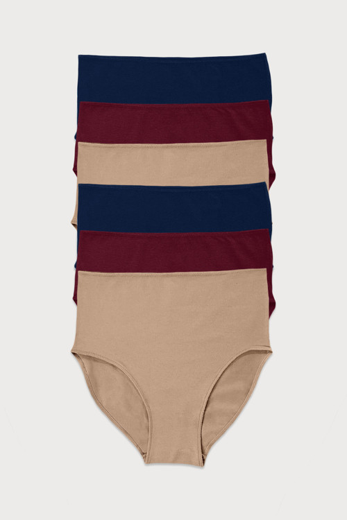 Kadın Lacivert Bordo Ten Rengi 6 Lı Paket Modal Yüksek Bel Slip Külot 1955