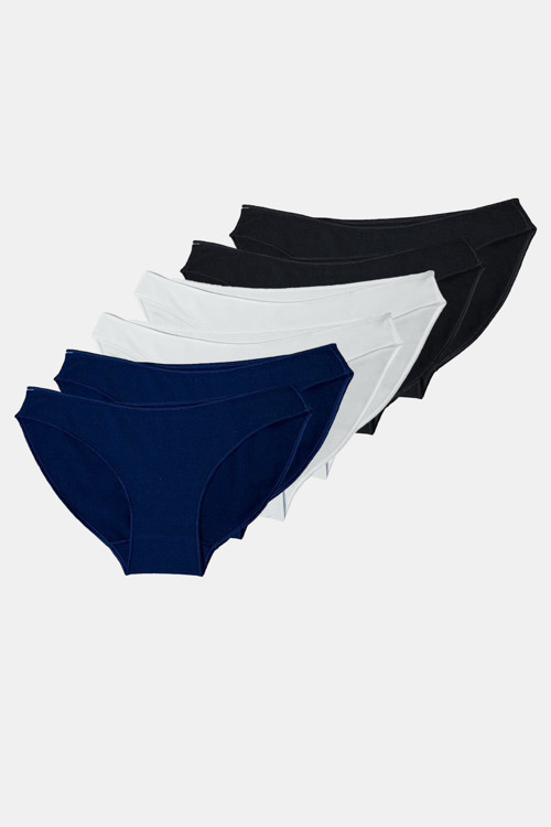 Kadın Siyah Ekru Lacivert 6 Lı Paket Modal Düşük Bel Slip Külot 183