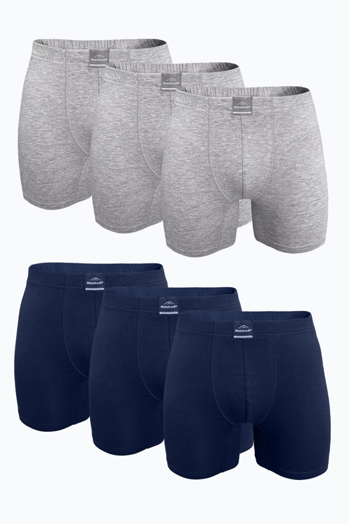 Erkek Gri Lacivert 6 Lı Premium Collection Modal Uzun Boxer 6M250
