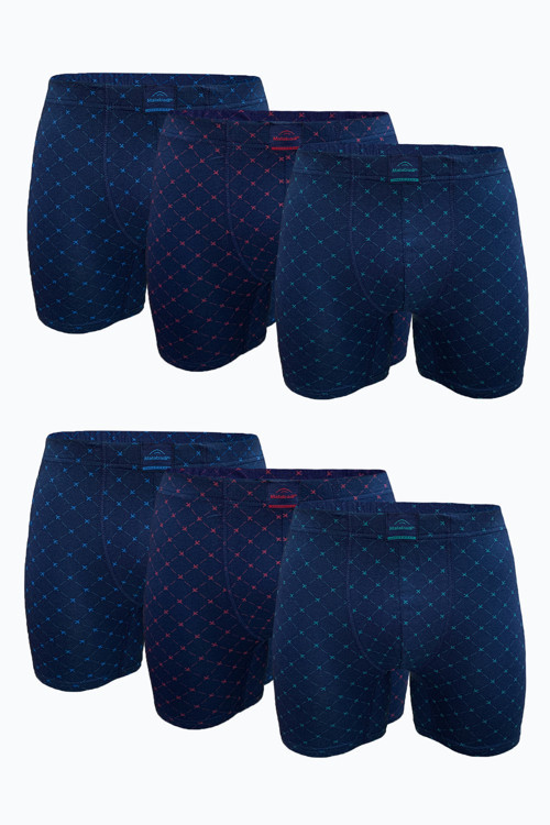 Erkek Lacivert Desenli 6 Lı Premium Collection Modal Uzun Boxer 6M250