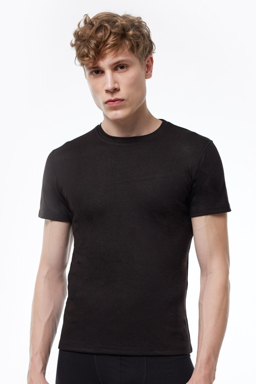 Erkek Siyah Yuvarlak Yaka Kısa Kollu Viloft Termal Üst Içlik 606