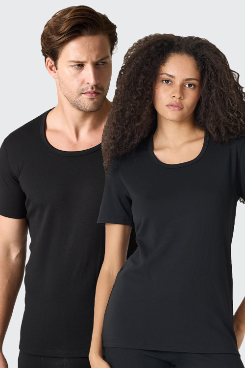 Unisex Siyah Açık Yaka Kısa Kollu Ekonomik Termal İçlik 342