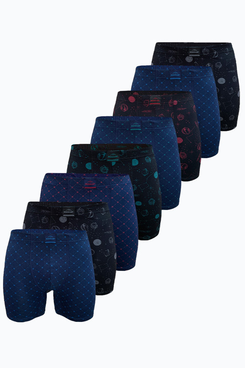 Erkek Desenli 8 Li Premium Collection Modal Uzun Boxer 8M250