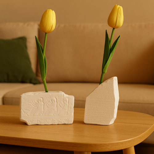 Beton Dekoratif Antik Motifli 2’li Vazo Seti