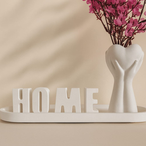 Beton Vazo Ve Home Yazısı Oval Tabak Set