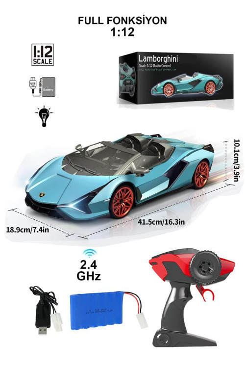 Uzaktan Kumandalı Şarjlı Işıklı Full Fonksiyon Lamborghini Sian Radstar Oyuncak Araba TURKUAZ