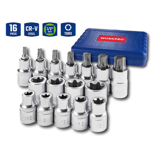 WP202596 1/2'’ CR-V 16 Parça Ağır Hizmet Torx Lokma Soketi / Ucu