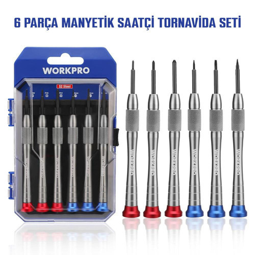 WP200549 6 Parça Profesyonel S2 Manyetik Saatçi Tornavida Seti