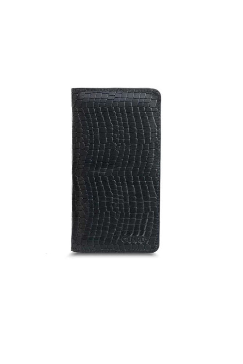 Plus Telefon Girişli Siyah Texas Baskı Deri Unisex Cüzdan