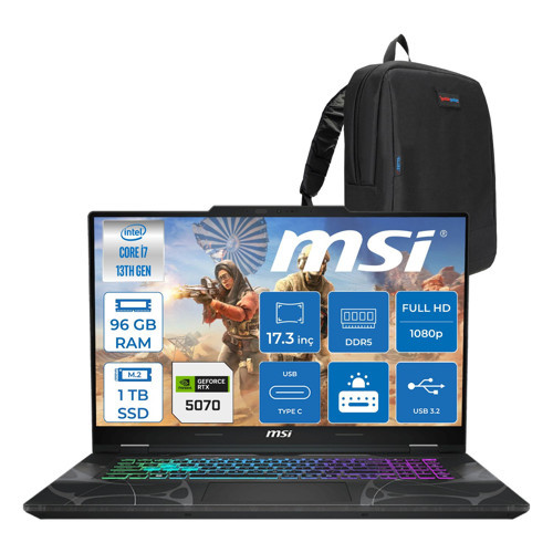 Msı Cyborg 17 Intel Core I7 13620H 96GB Ddr5 1tb SSD RTX5070 Gddr7 8gb Freedos 17.3" Fullhd (1920X1080) 144HZ IPS Taşınabilir Bilgisayar B13WGKG251XTRF38 + Zetta Çanta