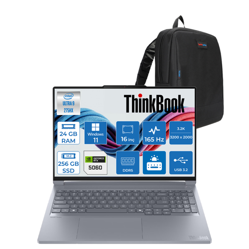 Thinkbook 16P G6 Iax Intel Core Ultra 9 275HX 24GB Ddr5 256GB SSD Windows 11 Pro RTX5060 8gb 115W 16" 3.2k (3200X2000) IPS 500NITS 165Hz Taşınabilir Bilgisayar 21R0001JTXP08 + Zetta Çanta