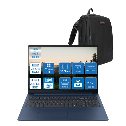 Ideapad Slim 3 15IRH10 Intel Core I7 13620H 24GB 256GB SSD Windows 11 Pro 15.3" Wuxga (1920X1200) IPS 300NITS Taşınabilir Bilgisayar 83K10061TRP05 + Zetta Çanta