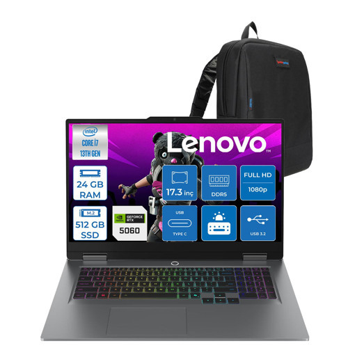 Loq 17IRX10 Intel Core I7 13700HX 24GB Ddr5 512GB SSD RTX5060 8gb 115W Freedos 17.3 Inç Fhd (1920X1080) IPS 300NITS 165HZ 100% Srgb Taşınabilir Bilgisayar W83JH009UTRF07 + Zetta Çanta